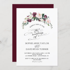 Invitación Charm Burgundy Rubor Ivory Floral Bloom Boda