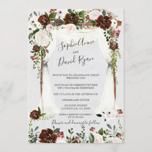 Invitación Charm Canopy Burgundy Rubor Flowers Boda