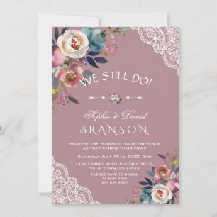 Invitación Charm Dusty Blue Dusty Rosa Floral que aún hacemos