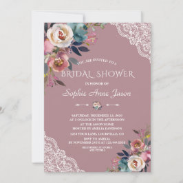 Invitación Charm Dusty Blue Dusty Rosa Flores Bridal Shower