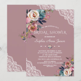 Invitación Charm Dusty Blue Dusty Rosa Flores Bridal Shower