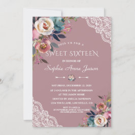 Invitación Charm Dusty Blue Dusty Rosa Flores Dulces Dieciséi