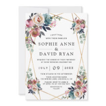 Charm Dusty Blue Misty Rosa Floral Gold Boda