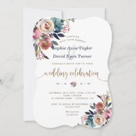 Invitación Charm Dusty Blue Pink Floral Bloom Boda