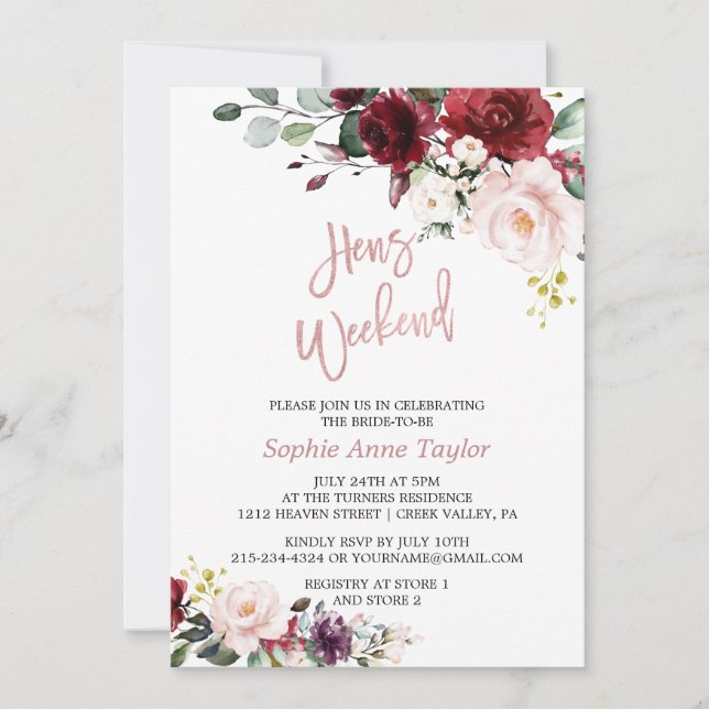 Invitación Charm Floral Rosa Gold Bachelorette Fiesta de fin  (Anverso)