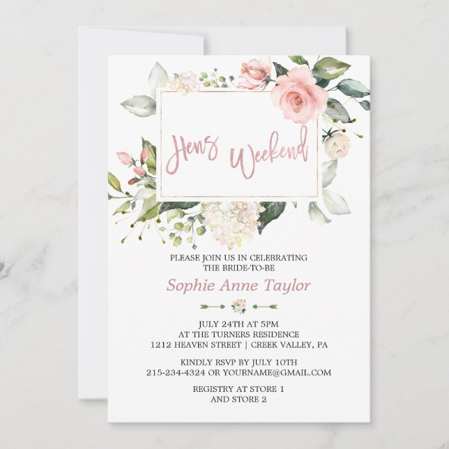 Invitación Charm Floral Rosa Gold Bachelorette Fiesta de fin  (Anverso)