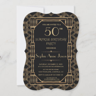 Invitación Charm Gold Black Great Gatsby 50th Birthday Party