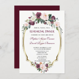 Invitación Charm Gold Burgundy Rubor Ensayos florales Cena