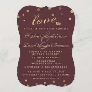 Invitación Charm Gold Confetti Love Burgundy Wedding Invite