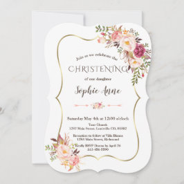 Invitación Charm Gold Frame Rubor Pink Floral Christening
