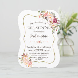 Invitación Charm Gold Frame Rubor Pink Floral Christening
