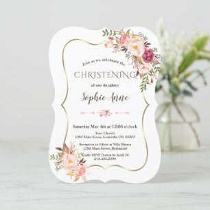 Invitación Charm Gold Frame Rubor Pink Floral Christening