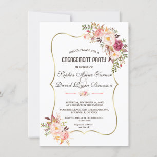 Invitación Charm Gold Rubor Pink Floral Engagement Party