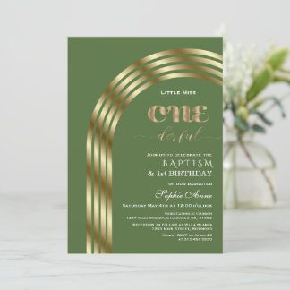 Invitación Charm Gold Sap Green Chica Primer Cumpleaños y Bau