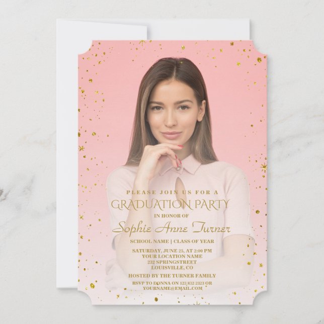 Invitación Charm Gold Sparkle Confetti Photo Graduation Party (Anverso)