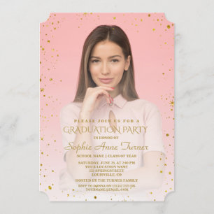 Invitación Charm Gold Sparkle Confetti Photo Graduation Party