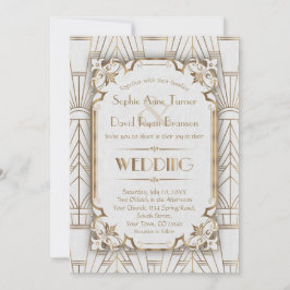 Invitación Charm Gold White Art Deco Gran Boda Gatsby