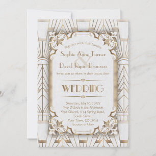 Invitación Charm Gold White Art Deco Gran Boda Gatsby