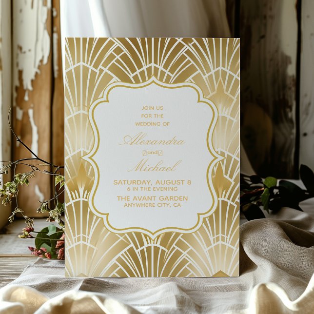 Invitación Charm Gold White Art Deco Gran Boda Gatsby (Subido por el creador)