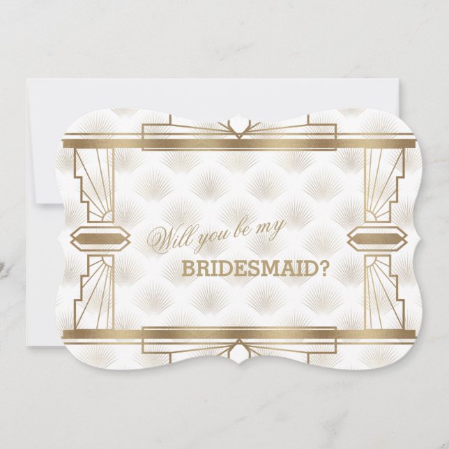 Invitación Charm Gold White Great Gatsby Be My Bridesmaid (Anverso)
