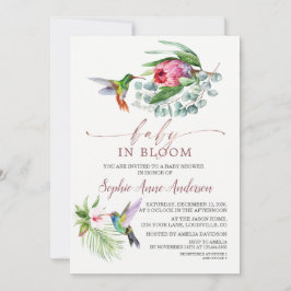 Invitación Charm Hummingbird Flores tropicales bebé en flor