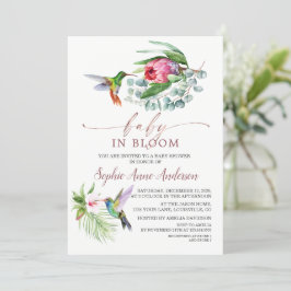 Invitación Charm Hummingbird Flores tropicales bebé en flor