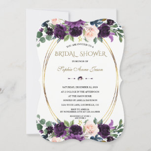 Invitación Charm Lavanda Azul Marino Flores Baño Nupcial