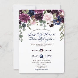 Invitación Charm Lavender Navy Blue Floral Bloom Wedding