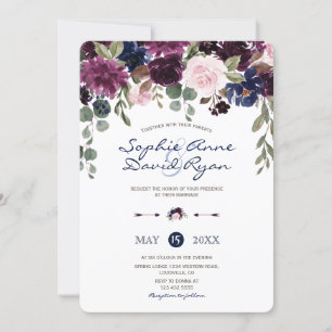 Invitación Charm Lavender Navy Blue Floral Bloom Wedding