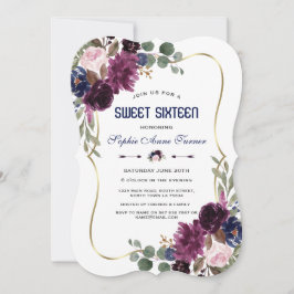 Invitación Charm Lavender Navy Gold Floral Bloom Sweet 16