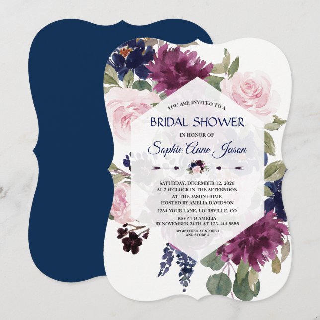 Invitación Charm Lavender Purple Floral Bloom Bridal Shower (Anverso / Reverso)