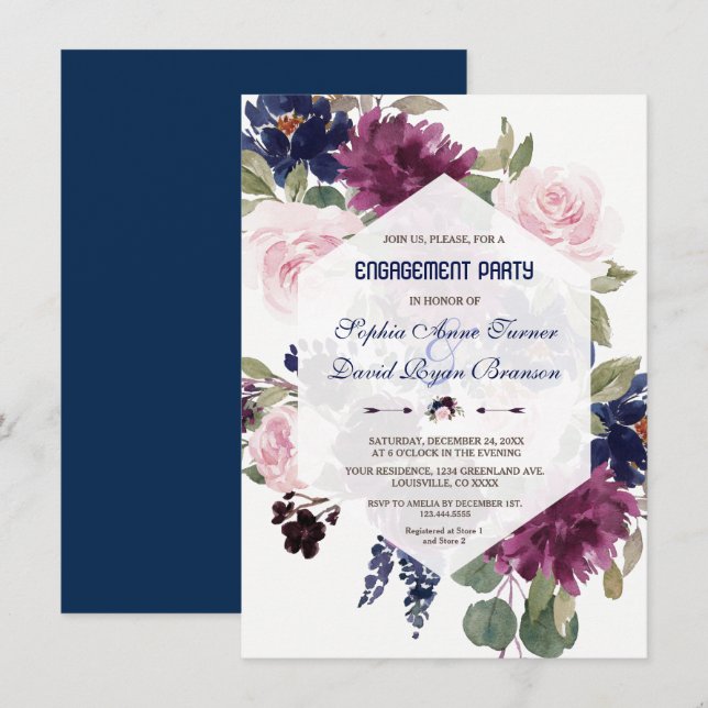 Invitación Charm Lavender Purple Floral Engagement Party (Anverso / Reverso)