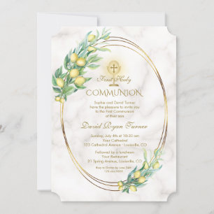 Invitación Charm Lemon Branches Marble Gold Comunión