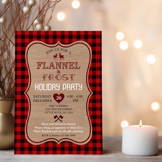 Invitación Charm Lumberjack Flannel y Frost Holiday Party (Subido por el creador)