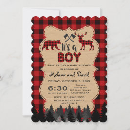 Invitación Charm Lumberjack Red Buffalo Boy Baby Shower