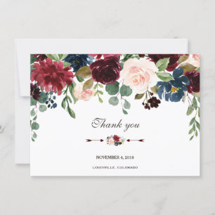 Invitación Charm Merlot Azul Marino Floral Boda Gracias
