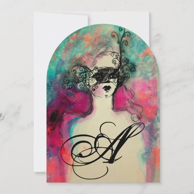 Invitación CHARM MONOGRAM , dulce Fiesta 16 Masquerade (Reverso)