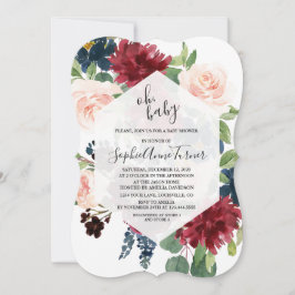 Invitación Charm Oh BABY Burgundy Floral Hexagon Baby Shower
