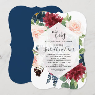 Invitación Charm Oh BABY Burgundy Floral Hexagon Baby Shower