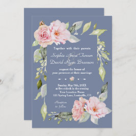 Invitación Charm Pink Floral Dusty Blue Boda