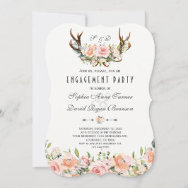 Invitación Charm Pink Rubor Floral Antlers Engagement Party