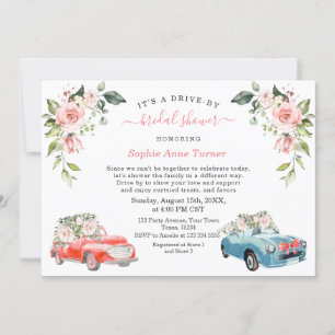 Invitación Charm Pink Rubor Floral Bridal Shower Drive By