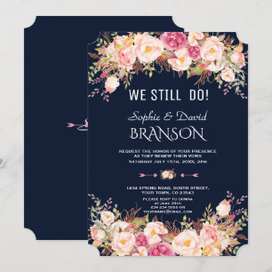 Invitación Charm Pink Rubor Floral Dark Blue AÚN LO HACEMOS