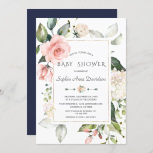 Invitación Charm Pink Rubor Flores Frame Baby Shower