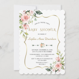 Invitación Charm Pink Rubor Flores Gold Frame Baby Shower