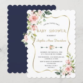 Invitación Charm Pink Rubor Flores Gold Frame Baby Shower