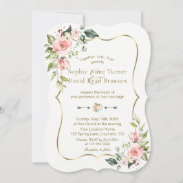 Invitación Charm Pink Rubor Flores Gold Frame Boda