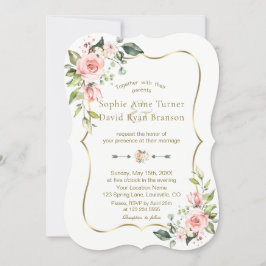 Invitación Charm Pink Rubor Flores Gold Frame Boda