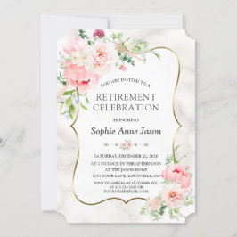 Invitación Charm Pink Rubor Peonies Gold Retirement Fiesta