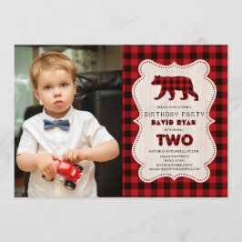 Invitación Charm Red Buffalo Lumberjack Foto 2º cumpleaños